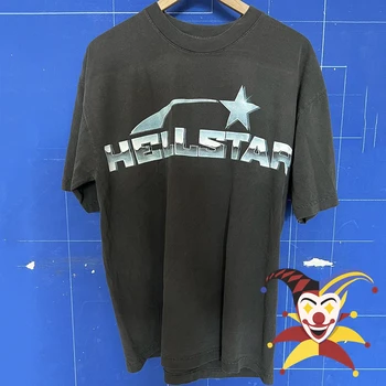 Выстиранная сива тениска Hellstar Studios от метал и неръждаема стомана, мъжки, женски, черни тениски, тениска