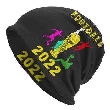 Вязаная капачка на Капака на двигателя Шапки годишният Футбол 2022 Класически шапки Унисекс Skullies Шапки, шапки Творчески