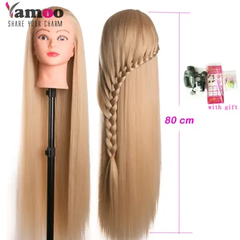 глави на кукли за фризьори, косата 80 см, синтетичен манекен, главата за прически, женски манекен, обучение корона за стайлинг на коса
