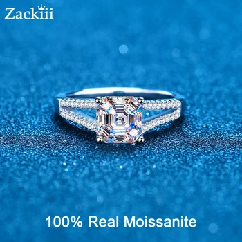 Годежен пръстен с муассанитом от 2-каратово сребро с родиевым покритие, годежен пръстен с диамант кръгли диаманти, диамантен пръстен с муассанитом