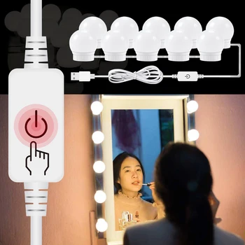 Голливудское Огледало За Суета USB LED 12V, с монтиран на стената Лампа За Грим Beauty 2 6 10 14 Крушки Комплект За Тоалетна Масичка С Плавно Регулиране на Яркостта