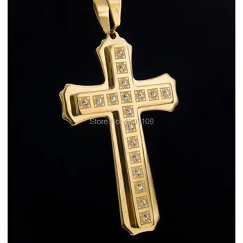 Голям златен Кръст на руди медальон златен цвят, Бижута Висулка от Неръждаема стомана черен Метал Верижки и Колиета За Мъже/За Жени добър подарък