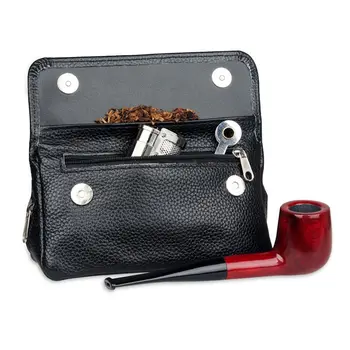 Голяма чанта от телешка кожа, ръчна изработка, естествена кожа, двойна чанта за тютюн за тръби, кесия за тютюн, пакет за рязане на тютюн, определени за пушачи, аксесоари