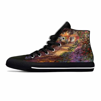 Гореща маслена живопис в езерце с водни лилии на Клод Моне Модни и ежедневни тъканта, обувки обувки с висок берцем Леки мъжки, женски маратонки