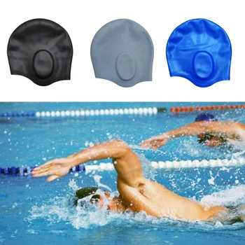Гъвкава водоустойчива шапка за плуване, силиконова фуга 3D дизайн, защита на уши, дълга коса, спортен шапка за басейна, шапка за плуване, за свободна площ за мъже и жени