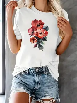 Дамски връхни облекла с принтом, женска тениска, модни и ежедневни тениска с цветен модел, сладък сладък стил, дрехи с къс ръкав, графични тениски