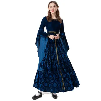 Дамски готическа средновековна кралица Виктория, ретро придворная принцеса, cosplay костюм за Хелоуин, карнавал, на злата вещица, вечерна рокля вампир