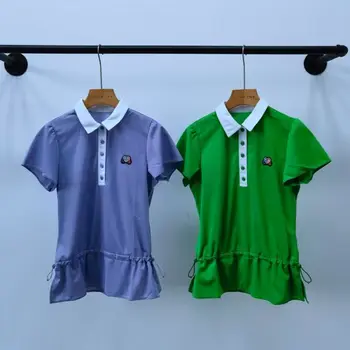 Дамски дишаща еластична тениска за голф с къси ръкави и регулируема талия, за да се намали възрастта и модерен тенис къс ръкав