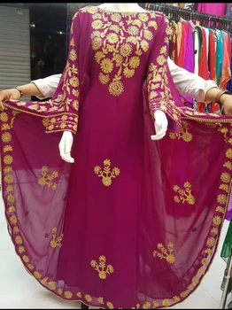 Дамски дълга пола, винен цвят жоржета Фараша, мароканско рокля от Дубай, индия женствена рокля 56 инча