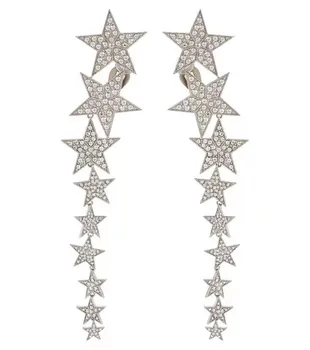 Дамски дълги обеци-клипове с падащата звезда, украсени със стъклени побрякушками