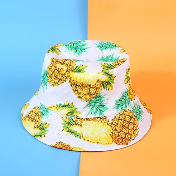 Дамски мъжки лятна памучен двустранен панама в стил хип-хоп с защита от uv, плажна шапка рибар в стил харадзюку с плодове