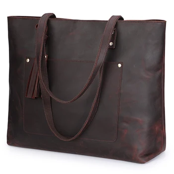 Дамски реколта чанта-тоут от естествена кожа S-ZONE, голяма работа-портфейл, чанта