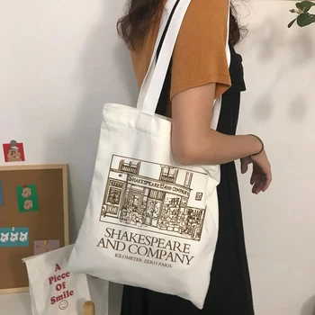 Дамски холщовая чанта през рамо с принтом Шекспир, чанта-тоут голям капацитет, естетически чанти за пазаруване, памучни чанти, чанта за книги за момичета