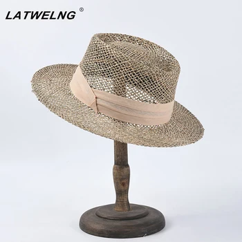 Дамски шапки с сенника от солена трева, модни кухи дамски летни панама на Едро