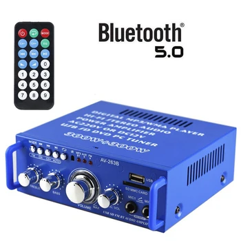 Двуканална мини система за усилвател на мощност Bluetooth 5.0 220 В, стереоусилитель HI-Fi с дистанционно управление, SD карта, U-диск FM