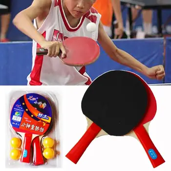 Двустранен гумена гребло за пинг-понг с дълга дръжка за упражнения за децата, на 5-слойная дървена ракета за тенис на маса с 4 тренировочными топки