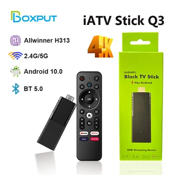 Директна доставка iATV Q3 H313 Черно TV Stick Android 10,0 4K HDR Мини Smart TV Box BT5.0 WiFi Гласови Дистанционно Управление Преносим телеприставка