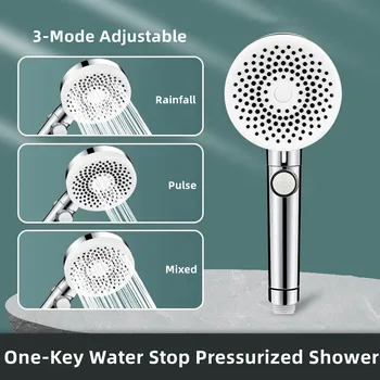 Душ глава за баня с високо налягане, 3 режима, регулируем накрайник за душ, водосберегающий дъждовна черно-зелен душ за аксесоари за баня