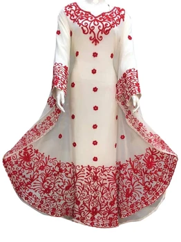 Дълга рокля от жоржета, червено мароканско рокля Фараша, вечерна рокля, арабско рокля