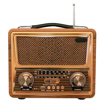Дървен ретро радио, AM SW FM радио, безжичен високоговорител, Bluetooth, мини-бас звук от външната силата на звука за дома, офиса