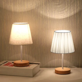 Дървена настолна лампа, нощна лампа се захранва от USB, топла светлина, нощна лампа с цилиндрическим абажуром, настолна лампа за спални, домашен декор