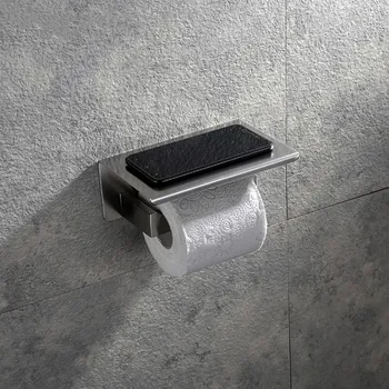 Държач за тоалетна хартия от полиран никел, държач за кърпички за баня от неръждаема стомана SUS304 с рафтове за съхранение на мобилен телефон