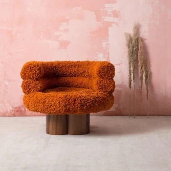 Едноспален разтегателен диван и фотьойл за хол с флип от гръб от масивно дърво, кадифе агне, дизайнерски модел за почивка Sillas De Офис, мебели в скандинавски стил, FGM