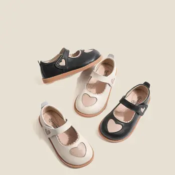 Ежедневни обувки от естествена кожа за малки момичета, пролетно детски обувки на плоска подметка от телешка кожа, студентски обувки 