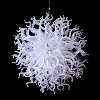 Елегантни бели висящи лампи Кръгли 32-инчов led полилей от арт стъкло ръчна изработка