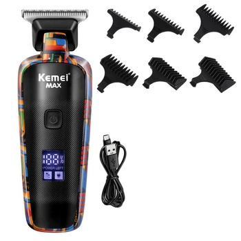 Електрическа машина за подстригване на коса Kemei, USB, акумулаторна, за мъже, машина за подстригване на коса с графити, професионална машинка за подстригване