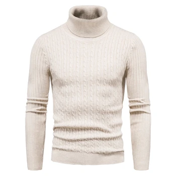 Есенно-зимен мъжки пуловер, пуловери с високо воротом и дълъг ръкав, однотонная благородна приталенная мъжка риза с еластична дъното