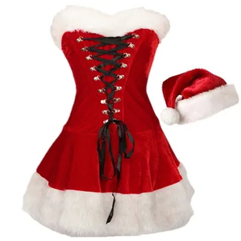Жена коледен костюм за cosplay от плюш, комплекти, дрехи на Дядо Коледа, елегантна рокля за новогодишната коледно парти