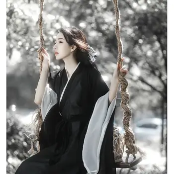 Жена традиционната рокля Hanfu, китайски черен комплект Hanfu, женски костюм за cosplay на Хелоуин, лятна парти, облекло Hanfu размер плюс XL
