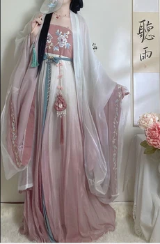 Женствена рокля Hanfu с традиционна бродерия на китайската династия Тан Hanfu, комплект от 3 теми, костюм за cosplay, лятна рокля Hanfu, дрехи за жени