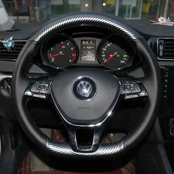 За Volkswagen Golf 7 Mk7 Нов Polo, Passat B8, изработена ръчно от черна кожа от въглеродни влакна, калъф за волан от естествена кожа