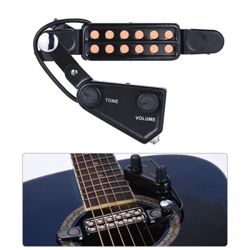 Звукосниматель за акустична китара с 12 дупки, магнитен преобразувател с регулатор на силата на звука, аудио кабел, китара резервни части P-011