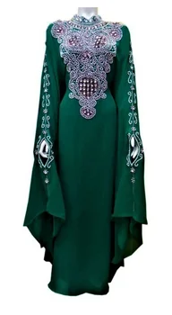 Зелено-секси дълга рокля от жоржета, работно халат, Фараша, вечерна рокля, арабско рокля