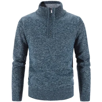 Зимна дебел вязаный пуловер, мъжки пуловери, обикновена плетени пуловери с цип, с имитация на шията, приталенные плетени пуловери, мъжки ежедневни пуловер, мъжки