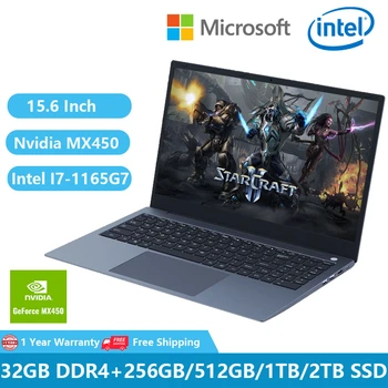 Игри и лаптопи 2023 С дискретна графика Geforce MX450 Офис лаптопи Intel I7-1165G7 11-то поколение 32 GB оперативна памет и 2 TB M. 2 Type-C DP Metal