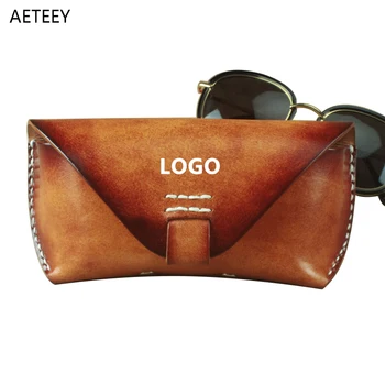 Изискана кутия за слънчеви очила, ръчно изработени в стил ретро най-Горния слой, поясная чанта за очила от телешка кожа, чанта за точки от кожата растително дъбени с магнитна тока