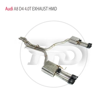 Изпълнението на изпускателната система от неръждаема стомана HMD Catback за Audi A8 D4 4.0 T Автоматична модификация на клапа на ауспуха с X тръба