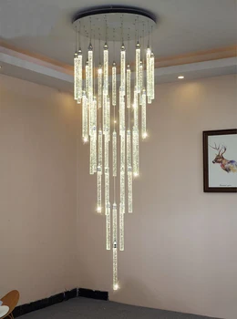 Изработена по поръчка модерна луксозна стълбищна подвесная лампа, кристални полилеи, висящи лампи за лоби, дизайнерски полилей, стълбищно осветление