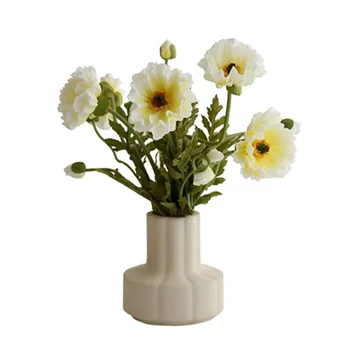 Индиго-бял, царевичен мак с bouton, изкуствени цветя, в момента на докосване, 53 см, за декорация на дома на масата, сватби, събития, партита
