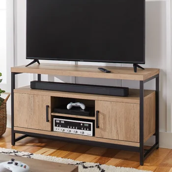 Индустриална дървена правоъгълна медии-конзола Jace телевизор до 55 инча, плот от естествен дъб в телевизионния салон