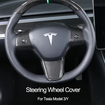 Истинска Покриване на Волана, изработени от Въглеродни Влакна за Tesla Model 3 Y 3K 240G Суха Въглеродните Стикер Model3 Модельная Модификация на автомобила 2017-2023