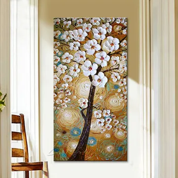 Картина върху платно, ръчно рисувани palette knife, 3D текстура, стенни пана с цветя и дървета за всекидневната, коледни украси за дома11
