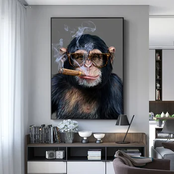 Картина върху платно с изображение на животни, маймуни, Горили, плакати с тютюнопушенето и щампи, стенни художествени картини за домашен интериор дневна