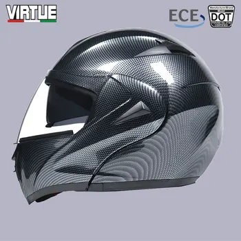 Каски VIRTUE за мотоциклети с откидывающимися двойни козырьками Bluetooth, закрывающими цялото лице, одобрени Cascos Para Motos с модулна точка