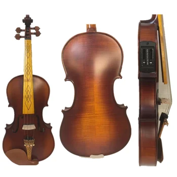 Кафяви на цвят-добрите плавателни съдове от масивно дърво 4/4 електрическа цигулка + Акустична цигулка #9414