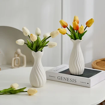Керамична ваза, бяла ваза, ръчно изработени продукти в скандинавски стил, като украсата на масата, за декорация на дома, сухи цветя, малки цветни вложки